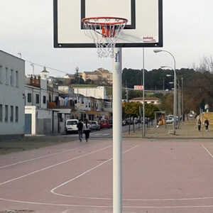 JUEGO CANASTAS MINIBASKET MONOTUBO NEW TUBO 114 MM FIJAS  CON BASE PARA ANCLAJE-SIN TABLERO, ARO