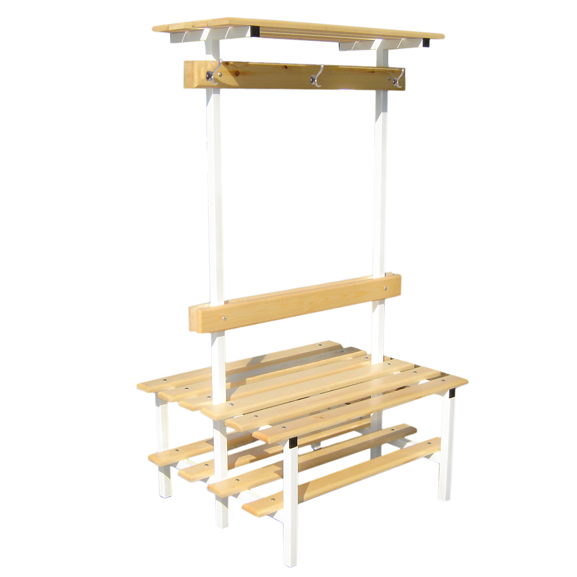 BANCO VESTUARIO DOBLE CON ZAPATILLERO, PERCHA Y ESTANTE SUPERIOR - Imagen 2