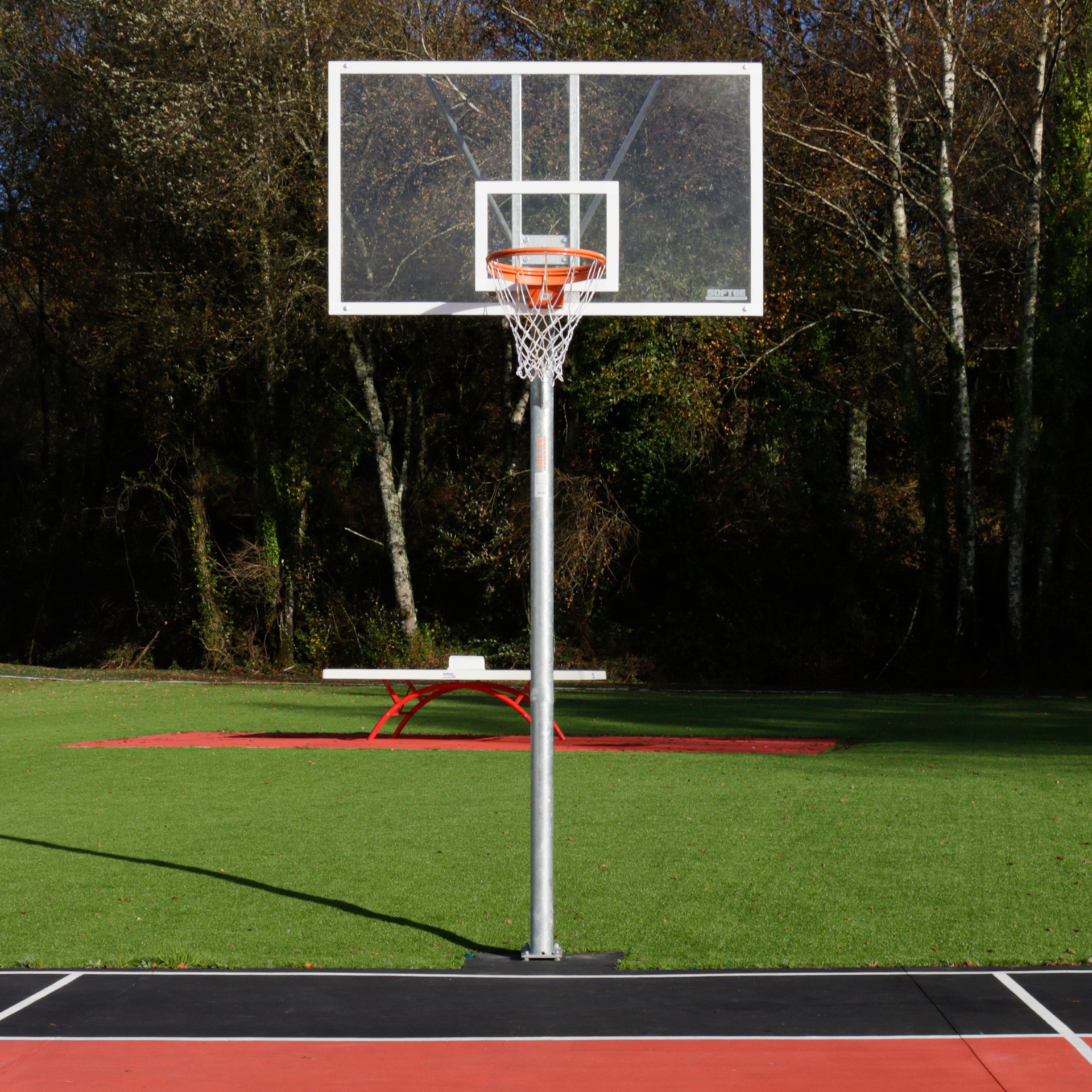 JGO CANASTAS GALVANIZADAS BALONCESTO MONOTUBO NEW TUBO 114 MM FIJAS CON BASE ANCLAJE-SIN TABLERO,ARO - Imagen 2