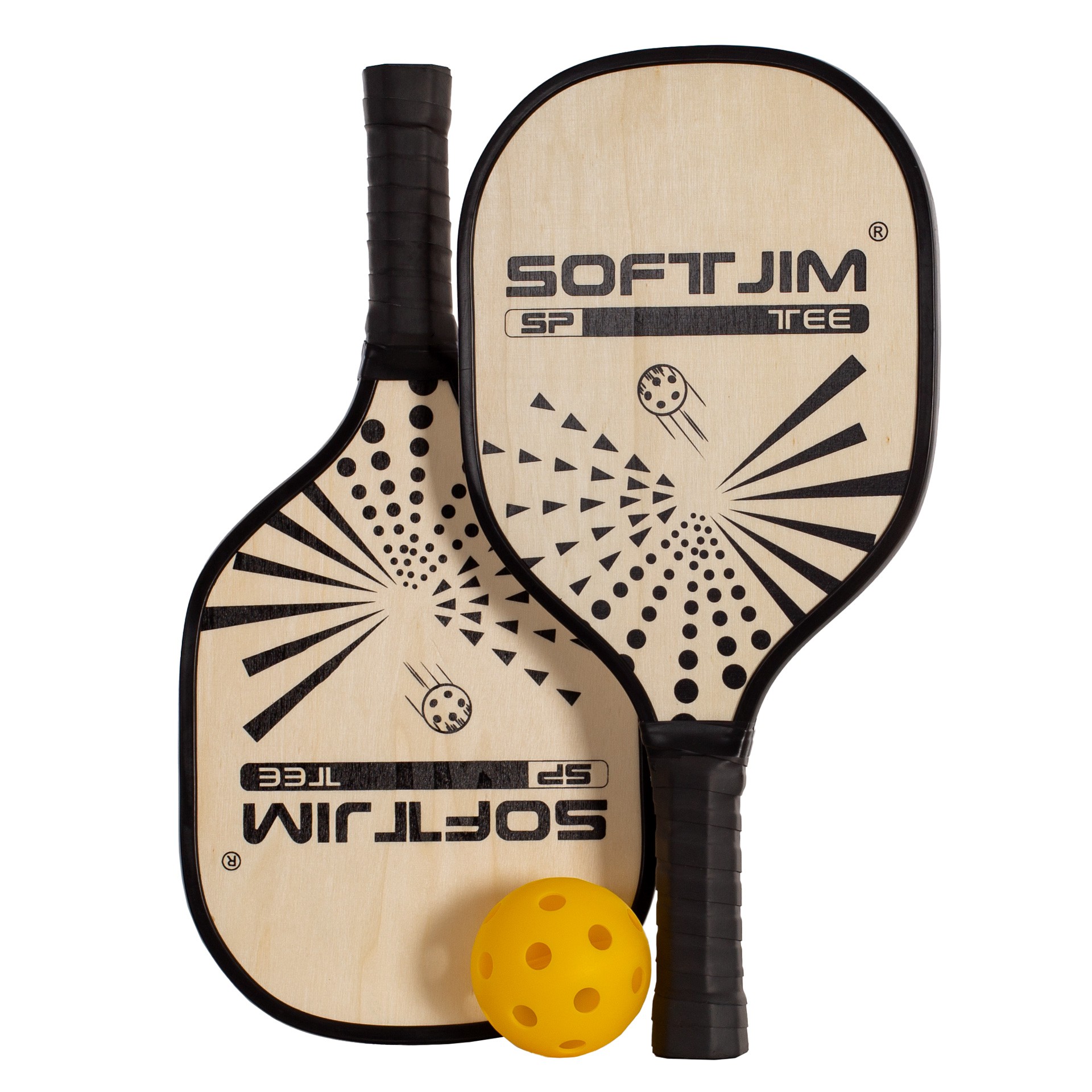 JUEGO DE 2 PALAS PICKLEBALL SOFTJIM MADERA CON PELOTA Y FUNDA - Imagen 6