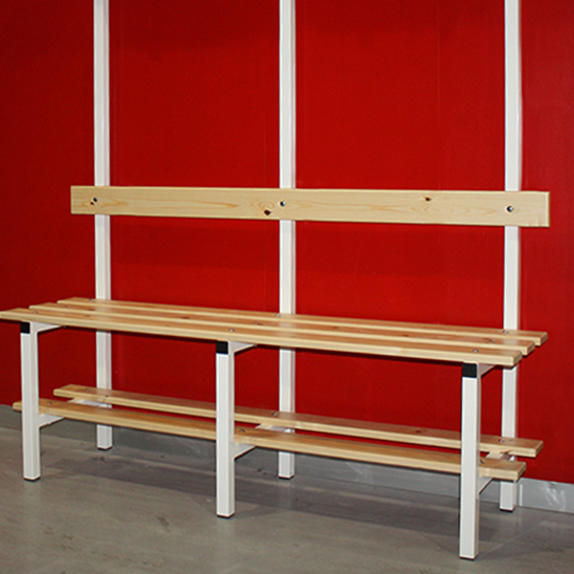 BANCO VESTUARIO SENCILLO CON ZAPATILLERO, PERCHA Y ESTANTE SUPERIOR - Imagen 2