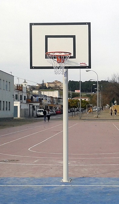JUEGO CANASTAS MINIBASKET MONOTUBO NEW TUBO 114 MM FIJAS  CON BASE PARA ANCLAJE-SIN TABLERO, ARO - Imagen 2